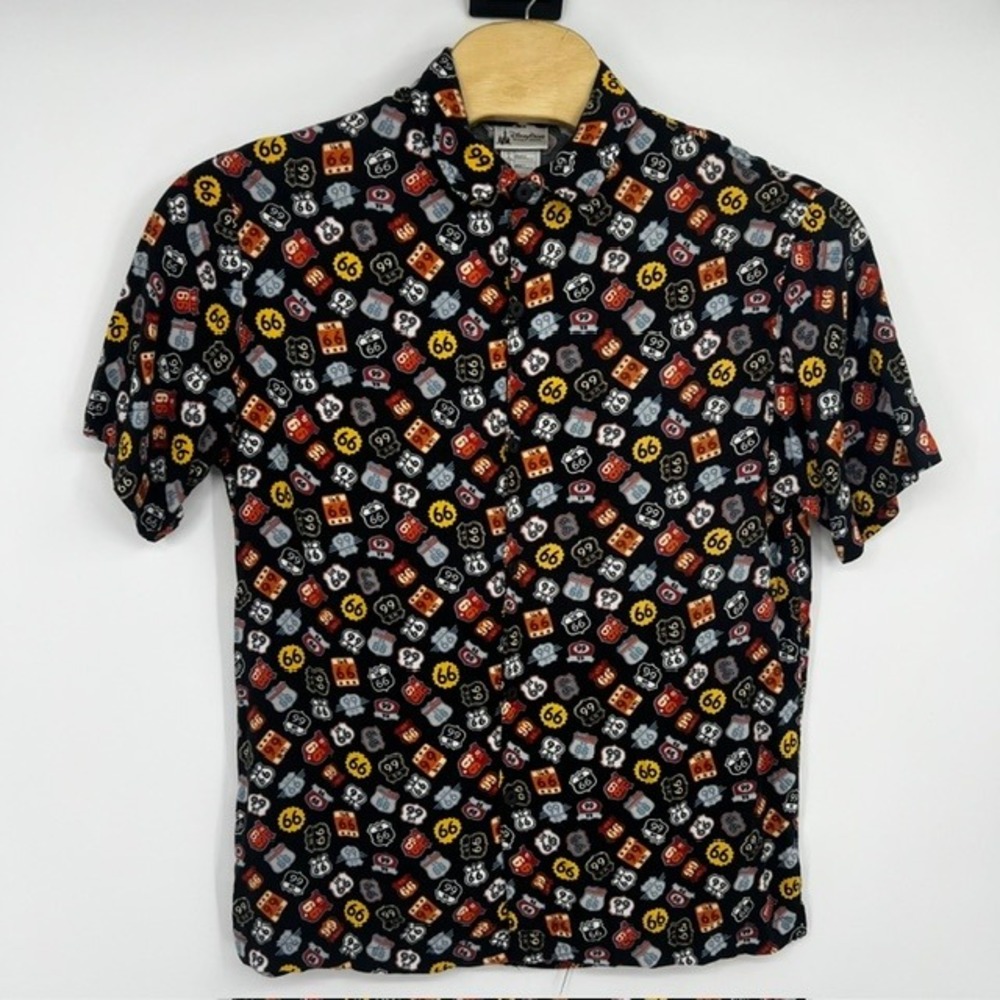 Disney Parks Men's Medium Route 66 Highway Sign Rayon Button Down Shirt
